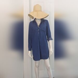 Blue Denim 100% Cotton Midi Dress Long Sleeve Medium